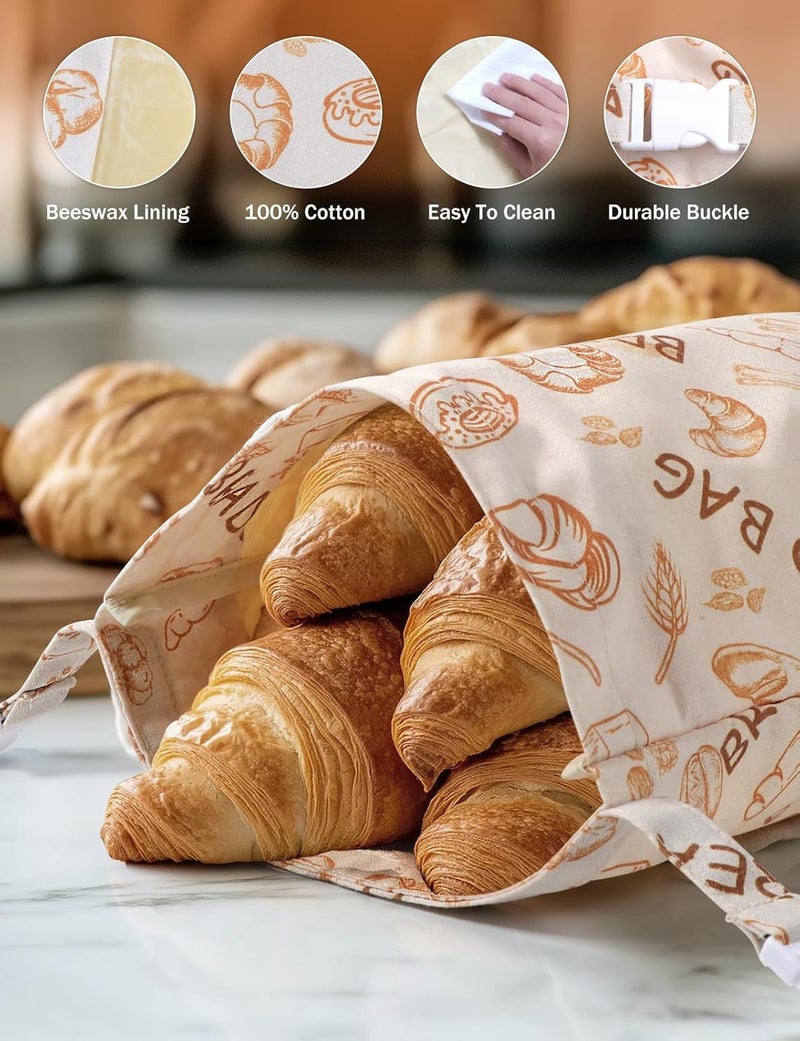 bomis Reusable Beeswax Bread Bags(2 Pack), Beeswax Bags for Sourdough/Homemade Bread, Natural Cotton Bees Wax Bag, Fresh and Refrigerable, New Upgrade Food Storage Bag, Large Capacity and Portable - Image 2